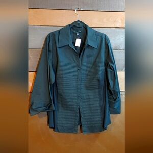 Zac & Rachel Black 3/4 Sleeve Button-Up Shirt with Tailored Detailing, 3X